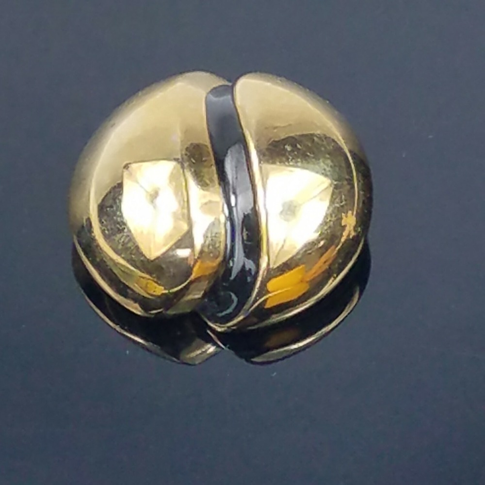 Courreges Paris Modernist Domed Gold Tone Black Enamel Rare Vintage Brooch